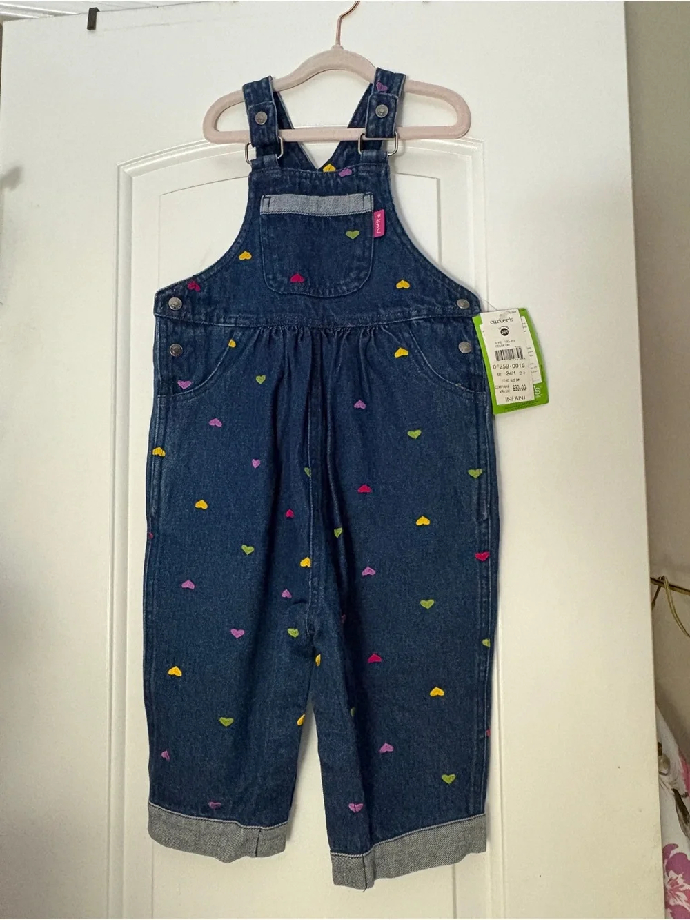 Vintage Carter's embroidered Overall with Colorful Heart Accents
